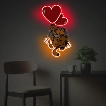 Garfield Holding Red Heart Balloon LED Neon Acrylic Artwork