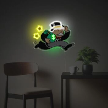 Gentelman Running With A Bag Of Money LED Neon Acrylic Artwork