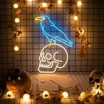Crow Standing On The Skull LED Neon Sign