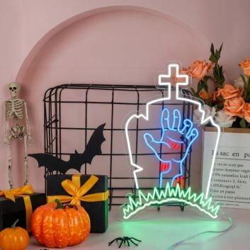 Zombie Coming Out From Tombstone LED Neon Sign