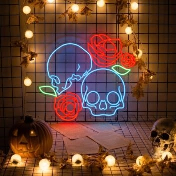 Skull With Roses LED Neon Sign