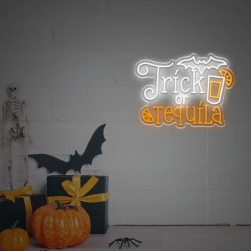 Trick Or Tequila With Halloween Bat LED Neon Sign