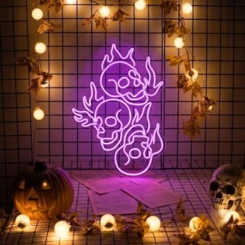 Burning Skull Heads LED Neon Sign