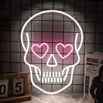 Heart Eyes Skull Neon Sign