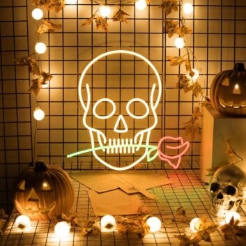 Skull With Rose Neon Sign