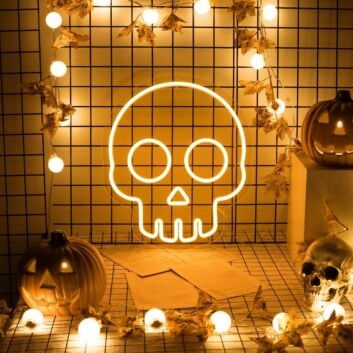 Cartoon Skull Head Neon Sign
