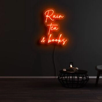 Rain Tea And Books Neon Sign