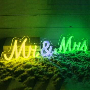 Bright Vivid Mr. &amp; Mrs. Wedding LED Neon Sign