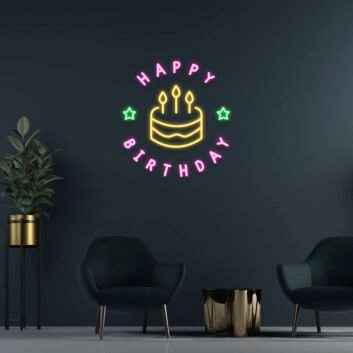 Happy Birthday Cake Neon Sign