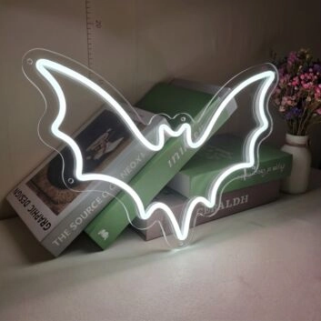 Bat Flying Happy Halloween Neon Sign