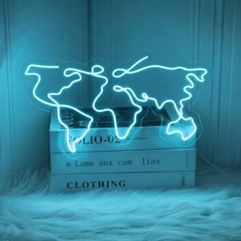 Travel Map World Map Neon Sign