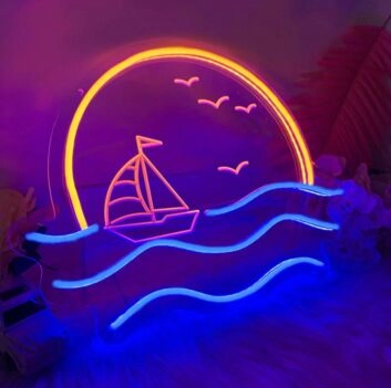 Sun Wave Seagull Sunset Sunrise Neon Sign
