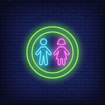 Boy and Girl Silhouettes Circle Neon Sign