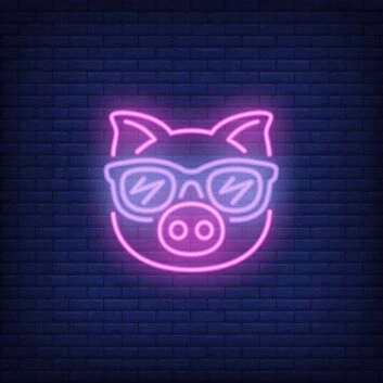Cute Cartoon Pink Pig Sunglasses Neon Sign