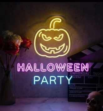 Halloween Party Neon Sign with Pumpkin