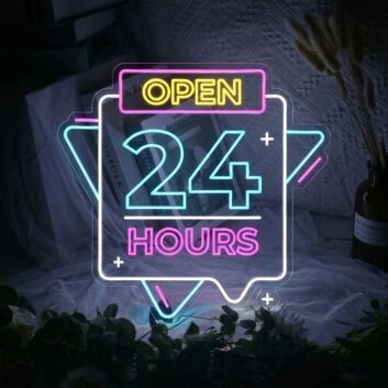 Open 24 Hours with Abstract Shapes Neon Sign