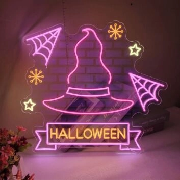Pink Witch Hat Halloween Neon Sign