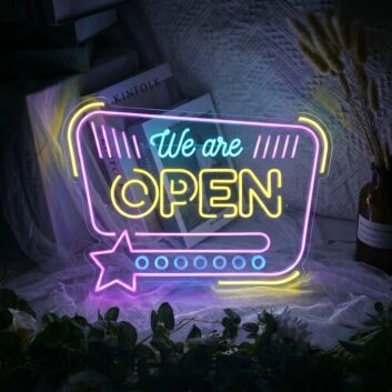 We Are Open With Star Icon Neon Sign