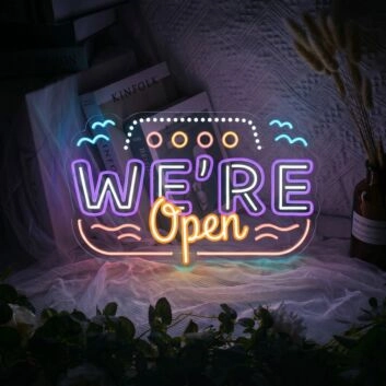 Were Open with Wave Lines Neon Sign
