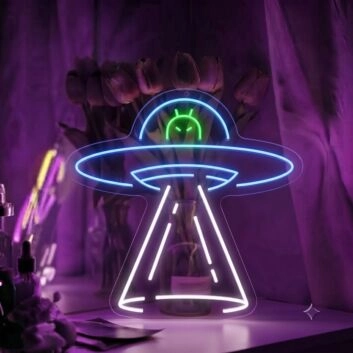Spaceship With Alien Neon Sign