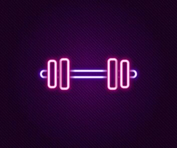 Glowing Neon Line Barbell Icon Isolated On Black Background