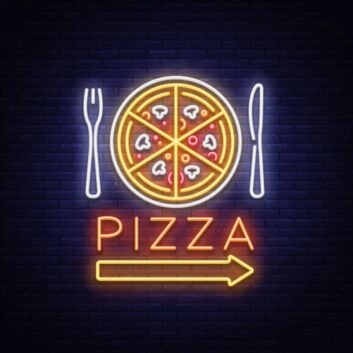 Pizza Neon Sign With A Fork And Knife