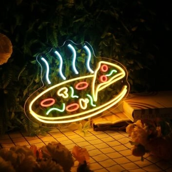 Led Pizza Neon Sign Hung On The Wall Background