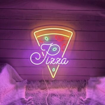 Pizza Neon Sign Bright Yellow And Purple Neon Sign