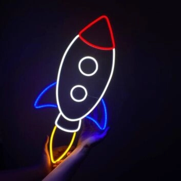 Neon Rocket Sign Wall Decor White Blue Red Yellow Neon Sign