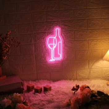 Wine Glass and Bottle Aesthetic LED Neon Sign