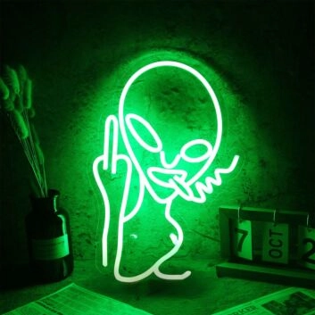 Alien With Middle Finger Neon Sign