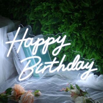 Happy Birthday White Neon LED Sign