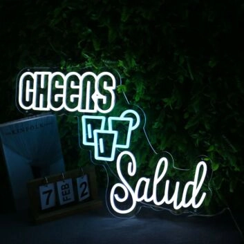 Cheers Salud White Custom Neon Sign