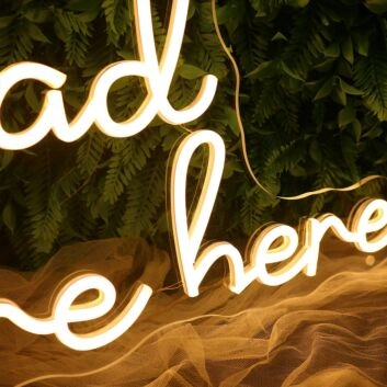 So Glad You Are Here Yellow Neon Sign