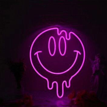 Melting Smile Face Pink Neon Sign