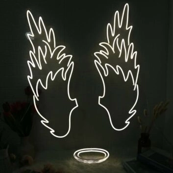 Angel Wings And Halo White Neon Sign