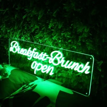 Breakfast Brunch Open Green Neon Sign