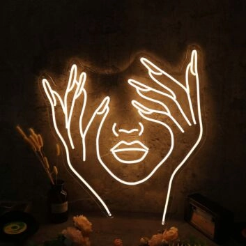 Half Face Formed By Two Beautiful Hands Neon Sign