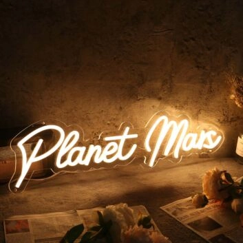 Planet Mars Yellow Neon Sign