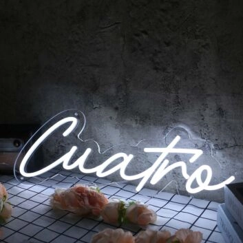 Cuatro White Neon Sign