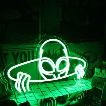 Aliens Come Out Of The Hole Green Neon Sign