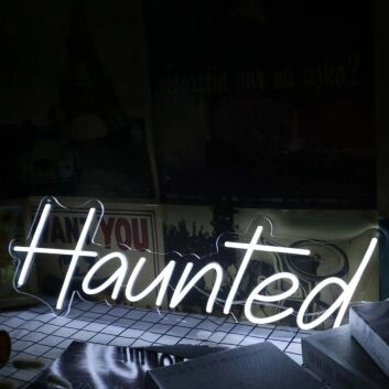 Haunted White Neon Sign