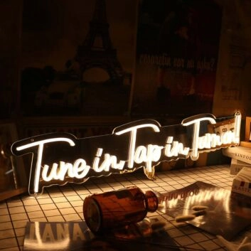 Tune In Tap In Turn On Yellow Neon Sign