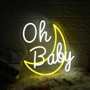 Oh Baby With Moon White Neon Sign