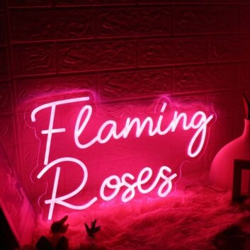 Flaming Roses Pink Neon Sign