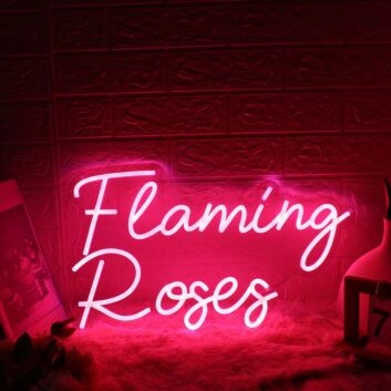 Flaming Roses Pink Neon Sign