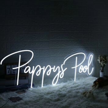 Pappy&#039;s Pool White Neon Sign