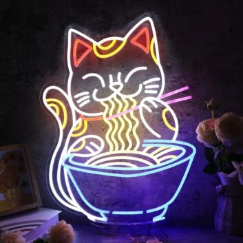 Lucky Cat Eating Noodles Custom Neon Sign