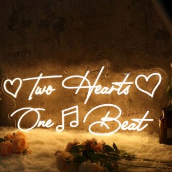 Two Hearts One Beat Yellow Neon Sign