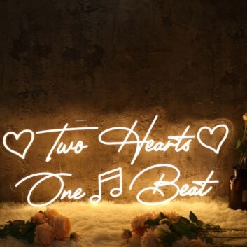 Two Hearts One Beat Yellow Neon Sign